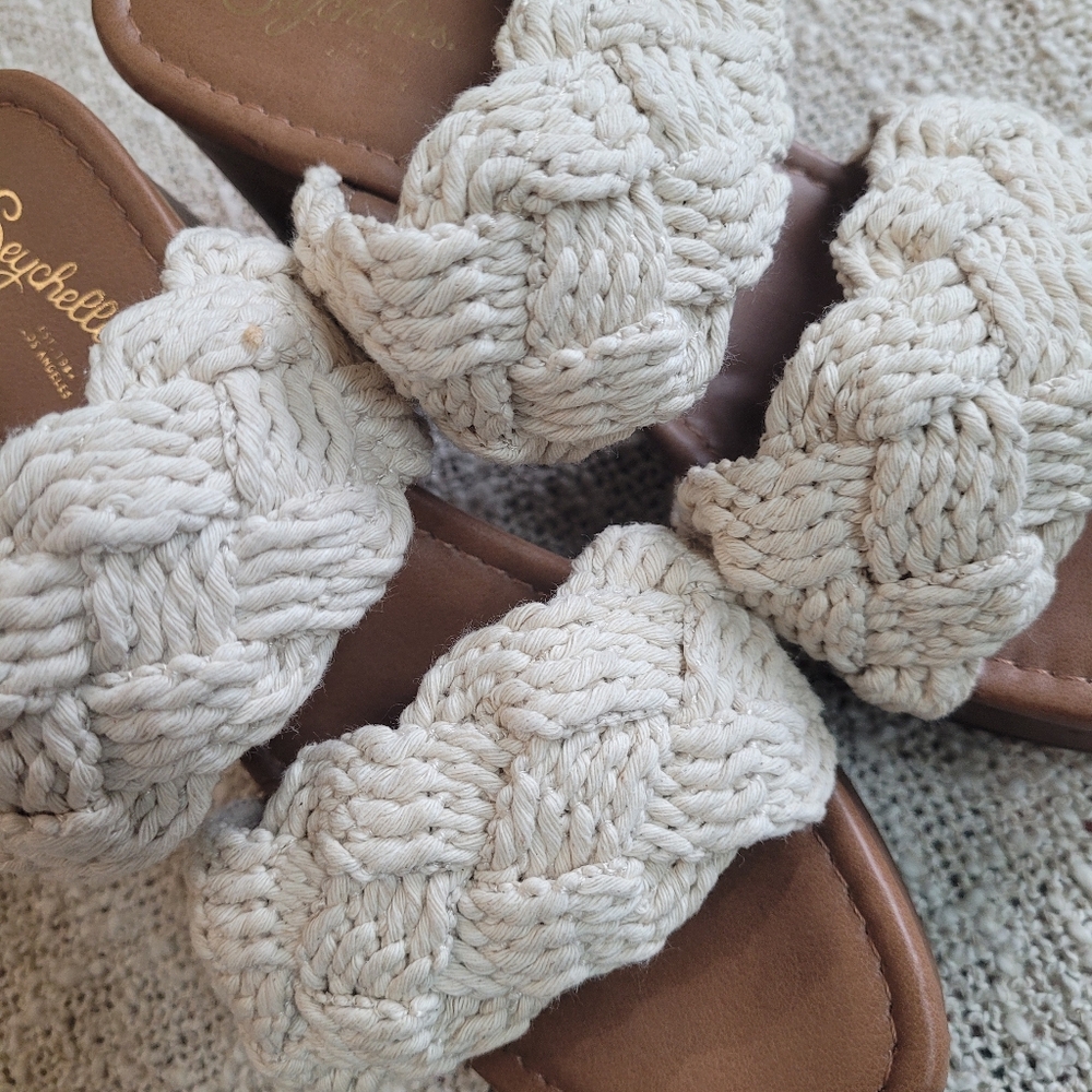 Seychelles Braided Two-Band Slide Mules in Cream and Brown - Picture 9 of 10